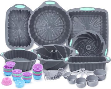 72 Pieces Silicone Bakeware Set, Nonstick Pans Set, Easy Release Oven Silicone Pan with Cake Pans, Loaf Pans, Cups