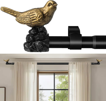 Vintage Gold Curtain Rod 48 to 90 Inches Curtain Rods for Windows Adjustable Drapery Rod with Bird Finials Heavy Duty