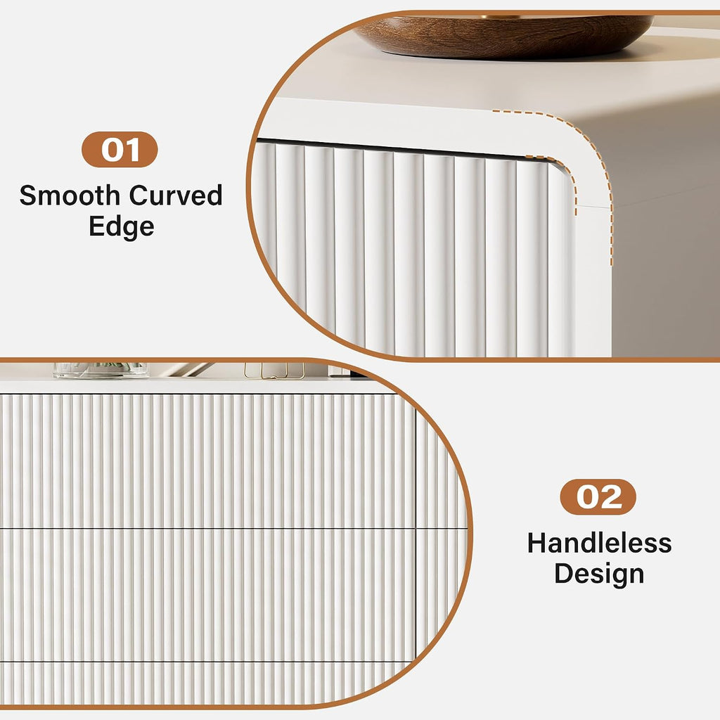 55" Wide Modern Dresser , 6 Drawer Chest of Drawers with Curved Design, Push-to-Open Storage Dresser, White
