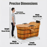 Natural Cypress Wood Hot Tub with Steam Lid & Non-Slip Handrails - 47" Freestanding Spa Bathtub for Adults and Kids