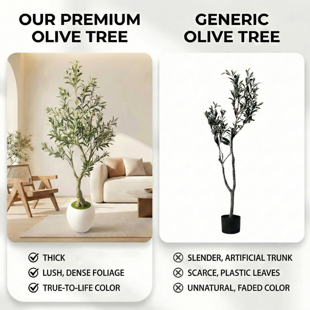 6ft Faux Olive Tree Artificial Indoor, Fake Olive Tree with Pot, Large Olive Branches and Lifelike Fruits, House Living