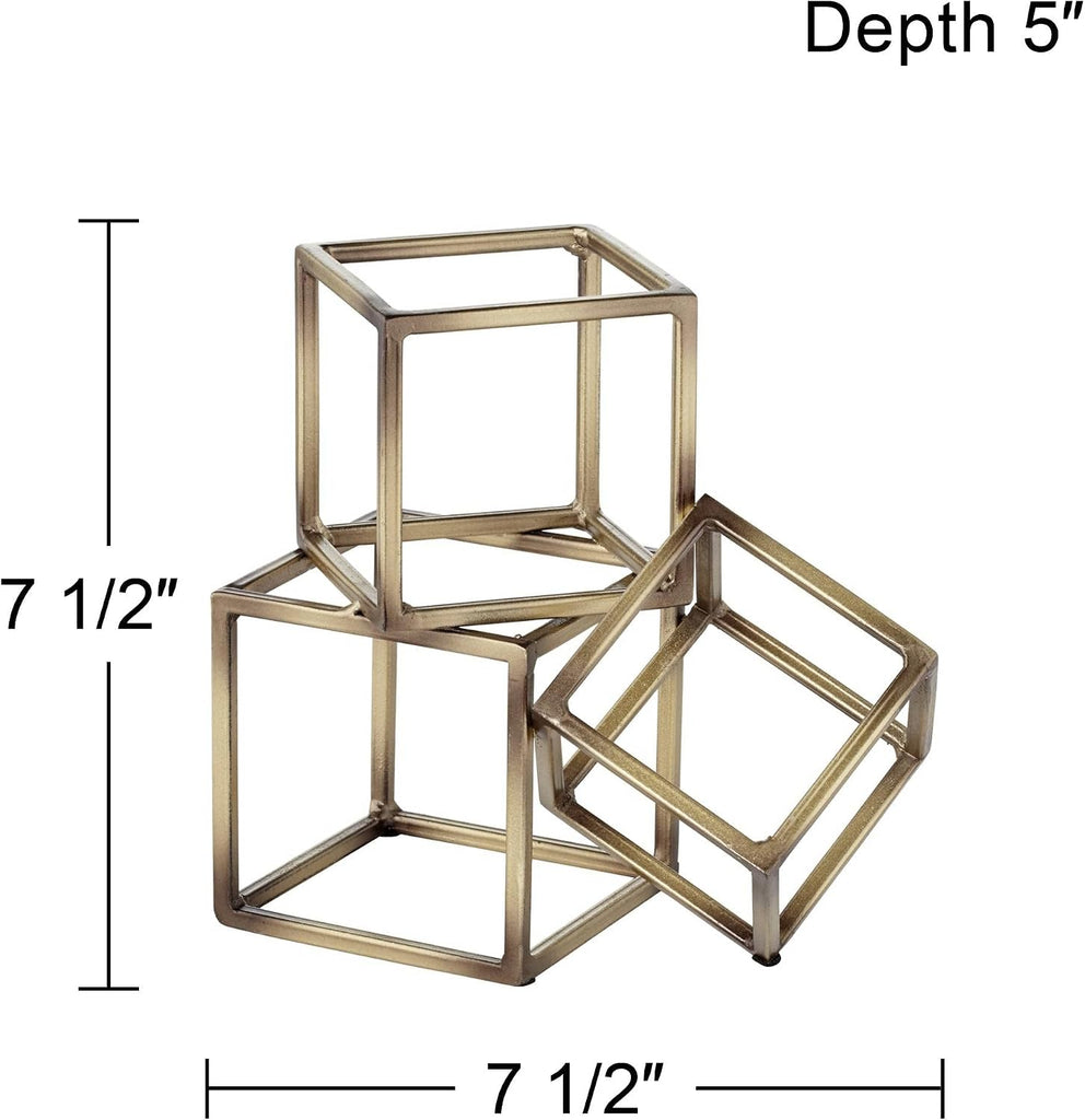 Tricube Antique Brass Finish 7 1/2" High Geometric Bookends - Set of 2