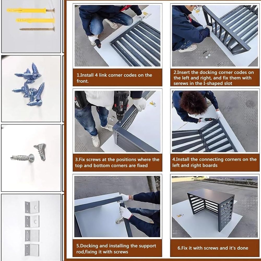 Aluminum AC Privacy Fence Panel - Air Conditioner Cover, Outdoor Pool Equipment Enclosure, White Screen (100x50x70cm