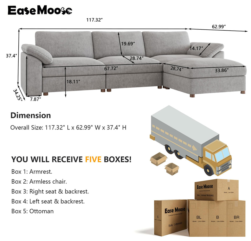 Oversized L Shape Sectional Cloud Modular deep seat Sofa