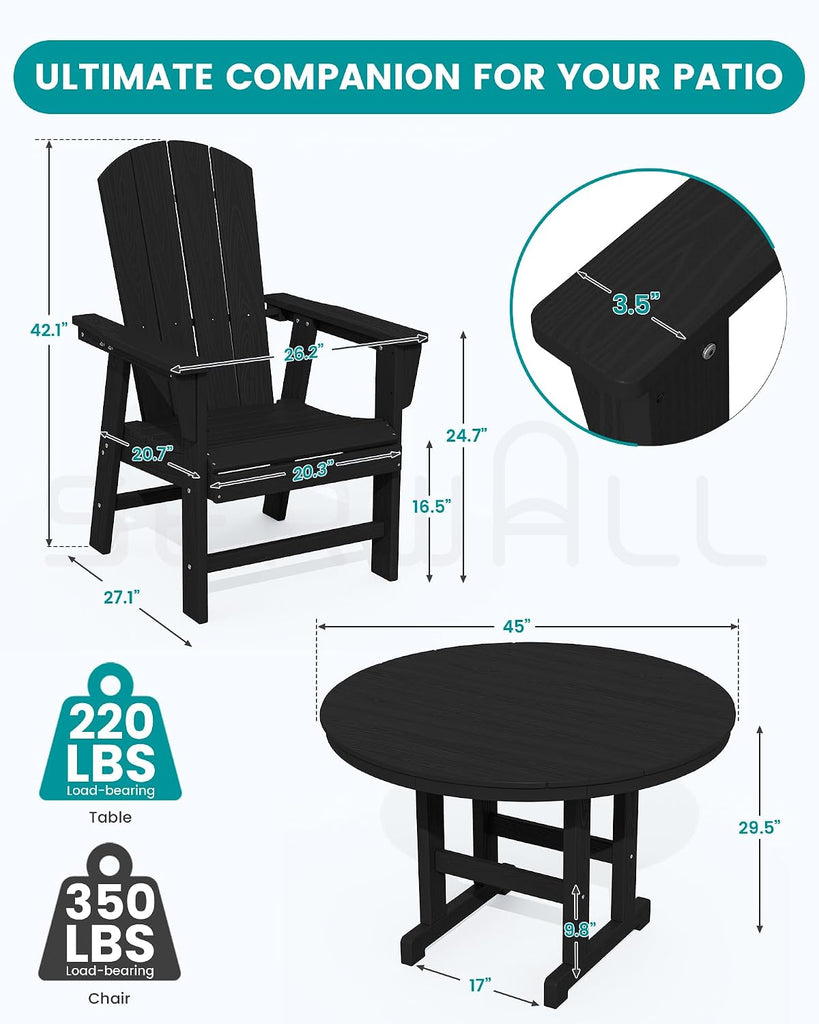Outdoor Adirondack Dining Chair Set of 2, All Weather HDPE, Black
