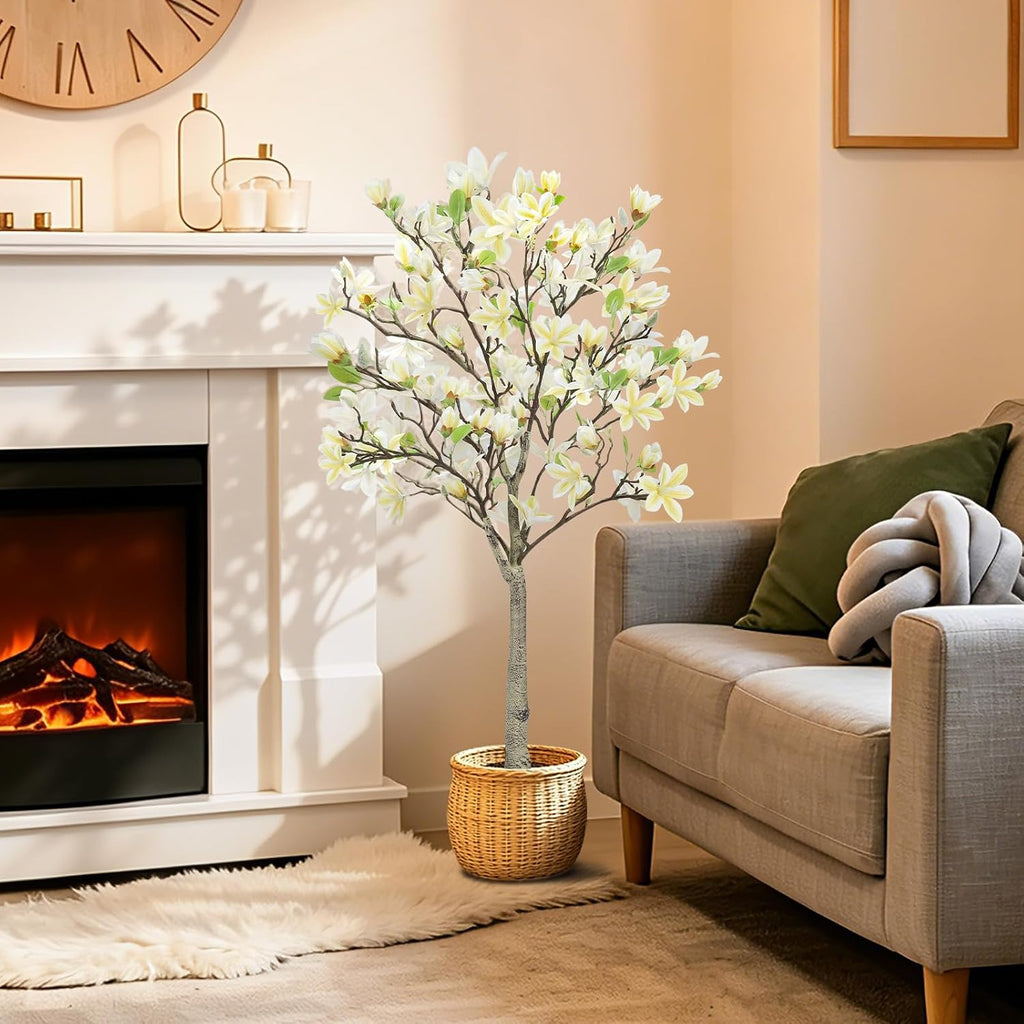 4FT Artificial Magnolia Tree for Room, Faux Plant Realistic Leaves Flowers | Indoor & Outdoor Decor, Perfect