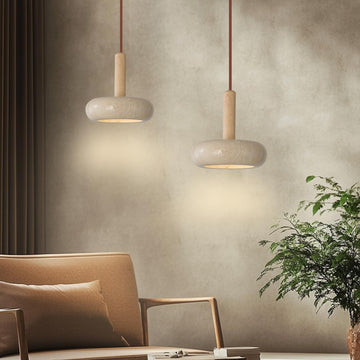 9.1inch 2PCS Japanese Wabi-sabi Style Travertine Pendant Lamp LED Natural Stone Shade Pendant Light Wood Bedroom