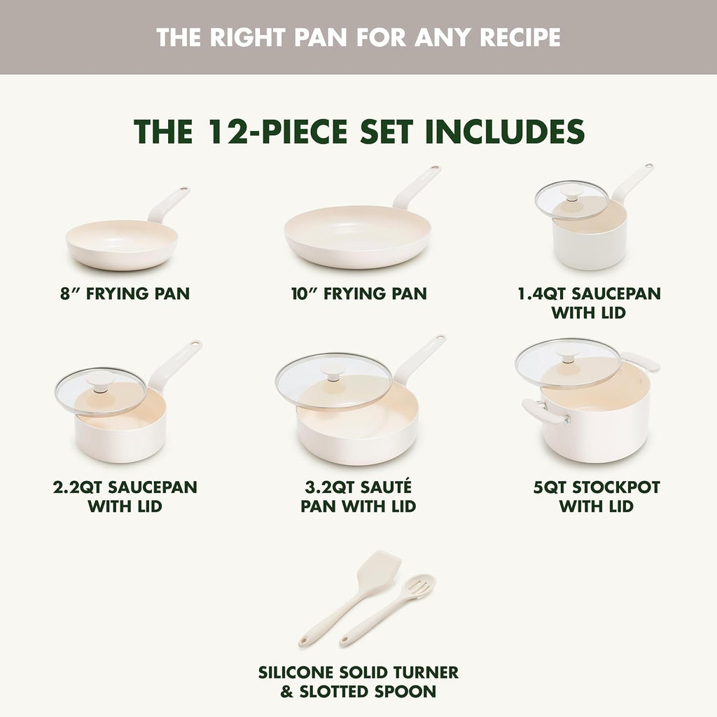 Rio Advanced 12 Piece Cookware Set, Ceramic Nonstick PFAS-Free Pots & Pans with Cooking Utensils, Induction Ready