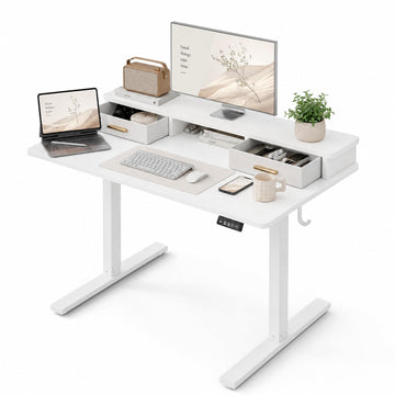 Electric Standing Desk with Two Drawers, Sit to Stand Up Height Adjustable Desk with Storage Shelf, 47 * 24 Inch