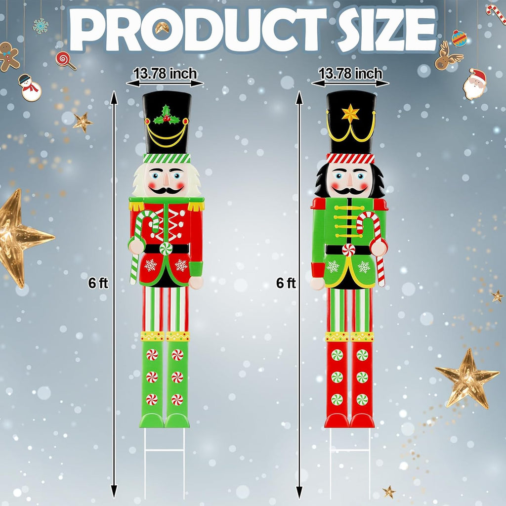 2 Pcs 6FT Metal Nutcracker Christmas Yard Decoration, Outdoor Decor