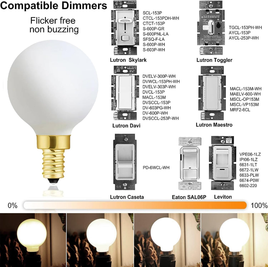 Frosted G16.5 globe light bulb,e12 Round Candelabra Bulb 60 watt,6W Chandelier Light Bulbs,Milky White Candelabra LED (6Pack)