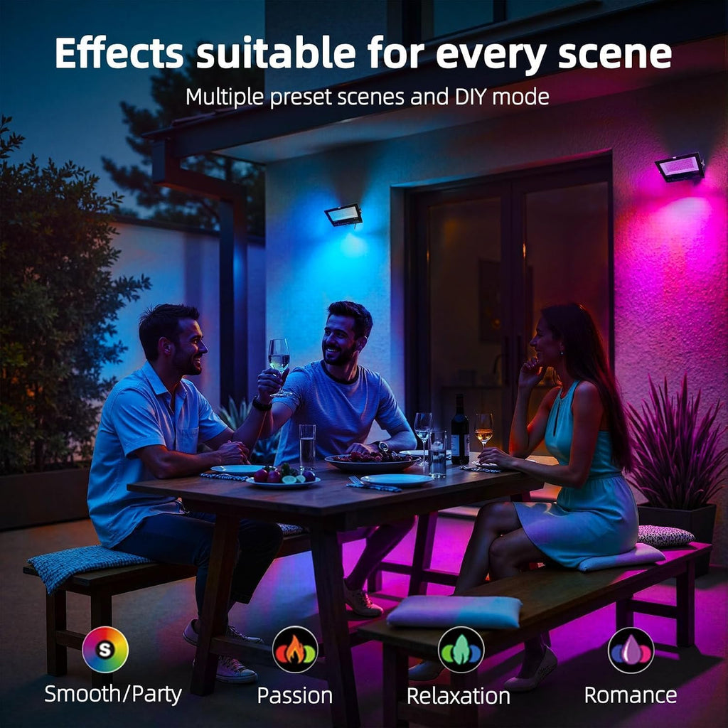LED Flood Light Outdoor, 50W RGB Color Changing Floodlight with Remote Control, RGBW 120 Colors, 2700K, 5000 Lumens