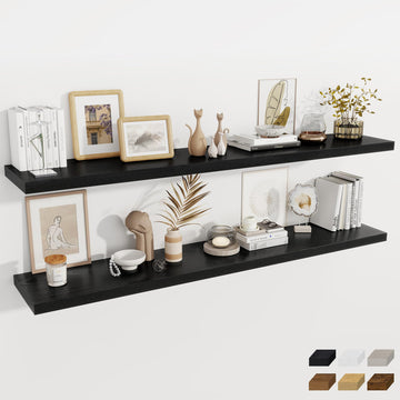 Black Deep Floating Shelves, 72 x 12 Inch Long Wall Shelves, Large Display Shelf & Storage Shelf, Wood Floating Wall