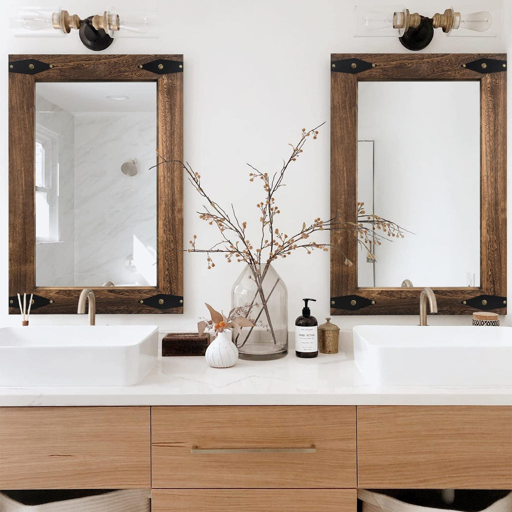 Rustic Bathroom Mirror 26x40 Inch Large Wood Frame Vanity, Arrow