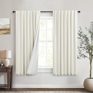 100% Blackout Linen Curtains 45 Inches Long 2 Panel Short Length Kitchen Curtain for Small Window Treatment Basement