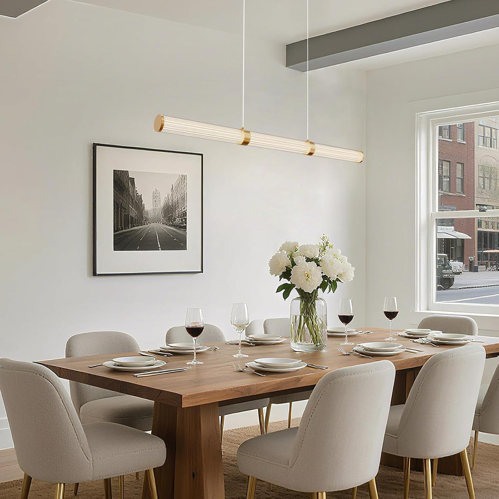 Modern Linear Chandelier Gold Linear Pendant Light Fixture, LED Dimmable Island Chandelier for Kitchen Island