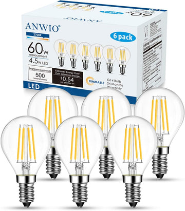 E12 G14 LED Globe Round Light Bulb Dimmable, 4.5W Eqv 60W, 6 Pack