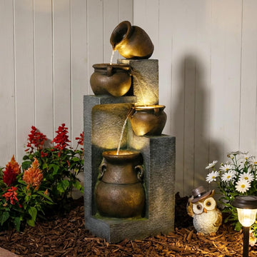 53''H Water Fountain Outdoor Garden Fountain Large- 4 Tiered Cascading Bowls and Outdoor Fountains and Waterfalls with Lights for Garden, Patio, Backyard, Porch Home Art Decor