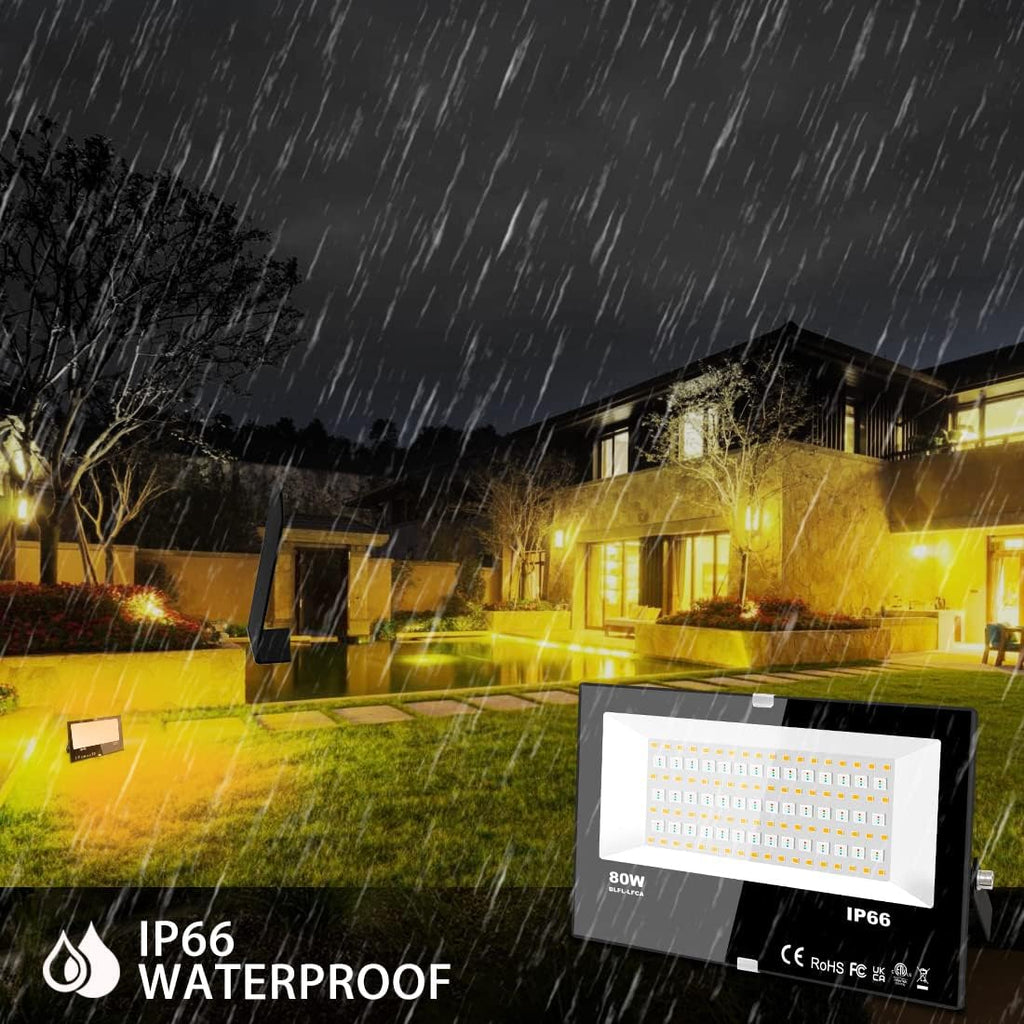 LED Floodlight 800W Equivalent 8000LM,Outdoor RGB Color Changing, IP66 WaterproofSmart Floodlights RGBW 2700K Warm