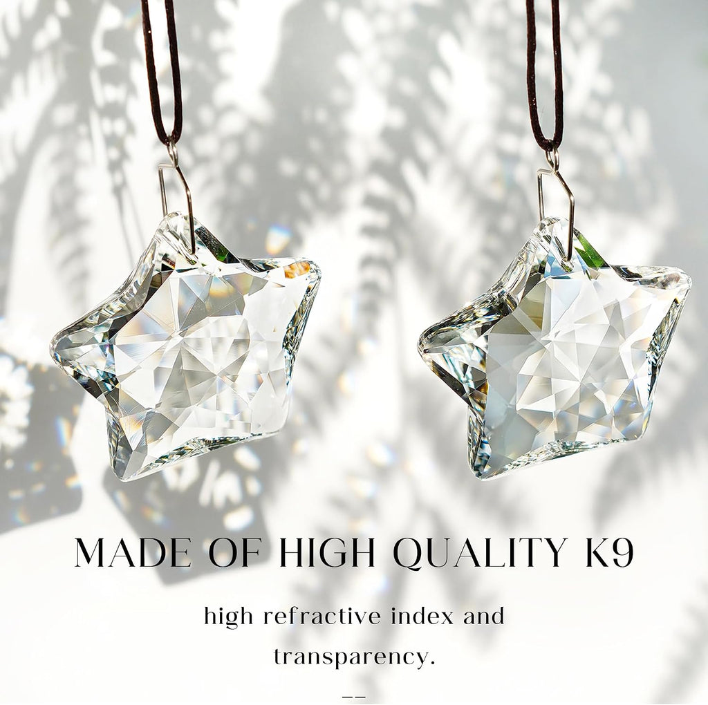 2 Pcs 2 Inch Clear Crystal Star Prism Suncatcher Hanging Decor - Clear Crystal Sun Catcher Prisms Star Shaped Hanging