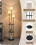 Floor Lamp with Shelves, Modern Floor Lamp with 3 Linen Shades and Foot Switch, 3-Light Standing Lamp