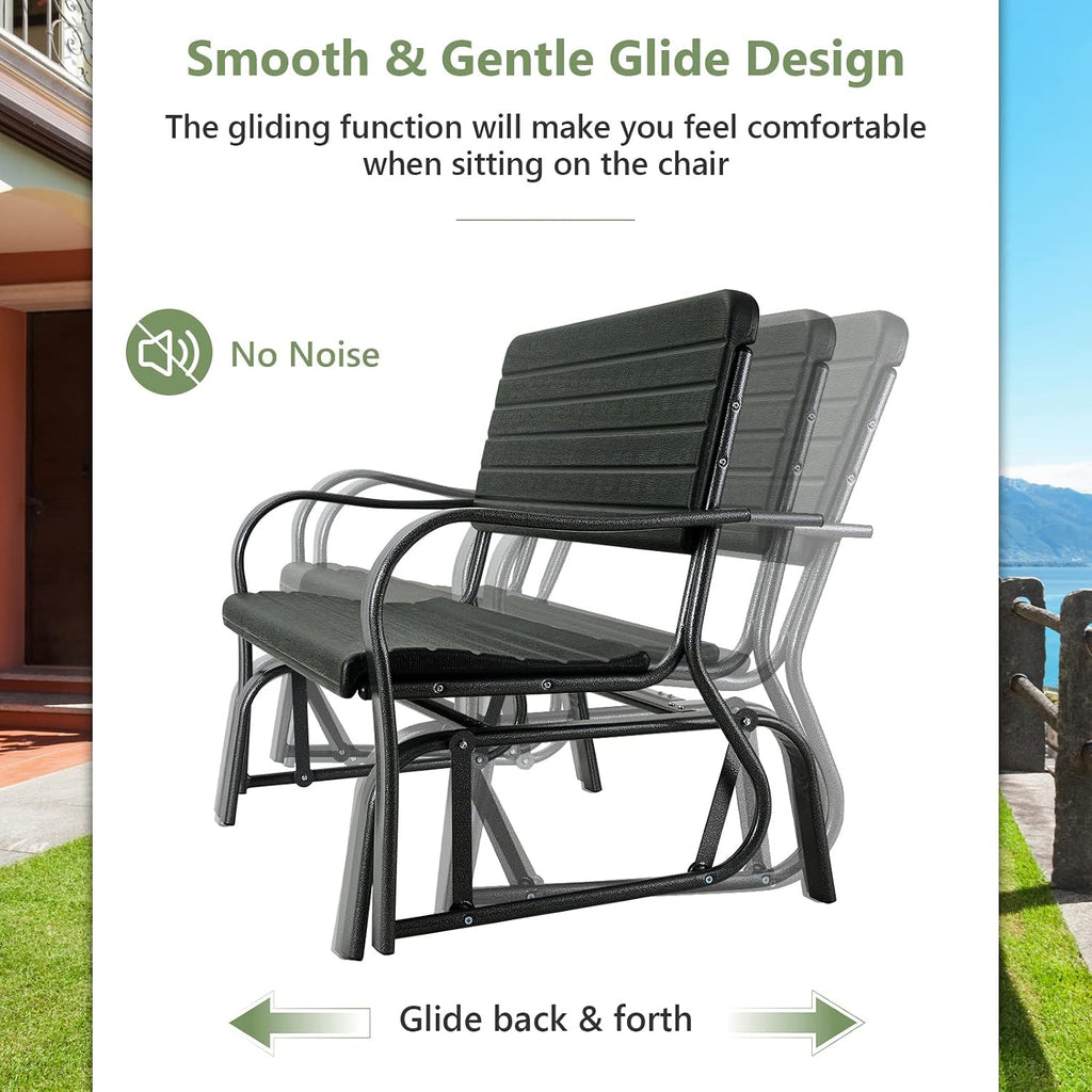 Outdoor Glider Bench, Porch Glider Loveseat Swing Bench with w/Steel Frame, 2-Seat Rocking Chair for Porch, Garden