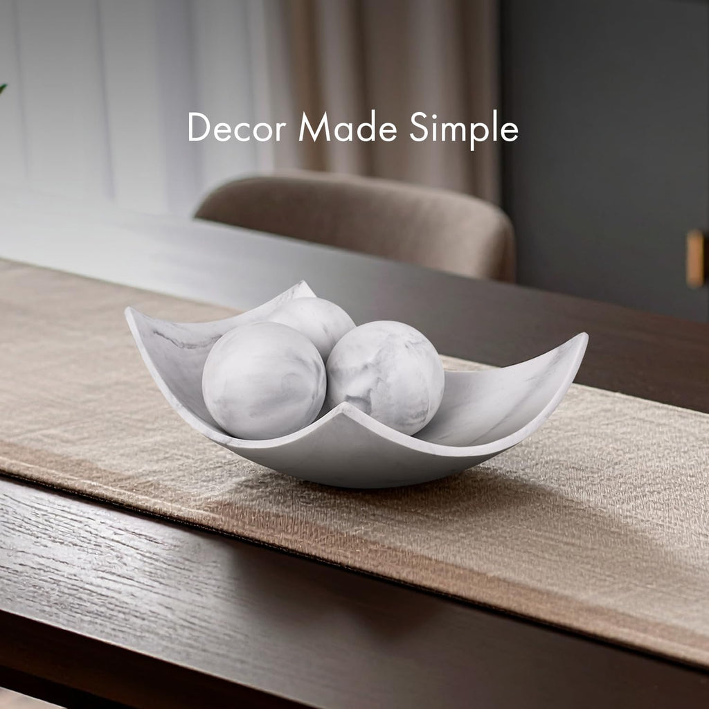 White Marble Look Coffee Table Decor for Living/Dining Room, Modern White Catch-All Key Dish Decor , Decorative Bowl