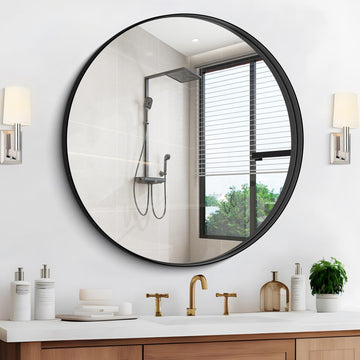 Black Round Mirror 36 inch Deep Frame Circle Mirror, Metal Framed Bathroom Mirror, Round Vanity Mirror, Circle