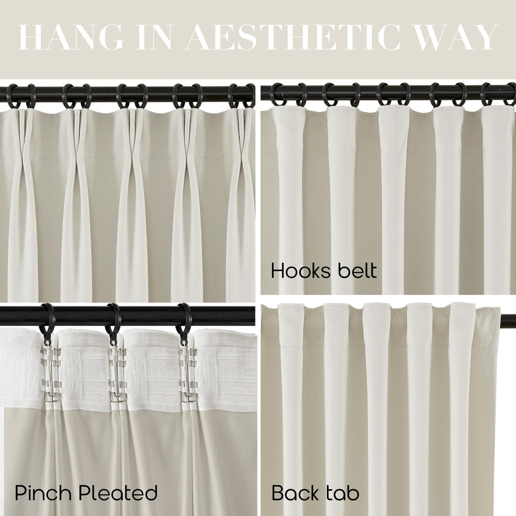 Ivory Satin Black Out Curtains 96 Inch Long 2 Panel Set, Off White Silky Smooth Fabric, Wave Fold Ring Top or Turn