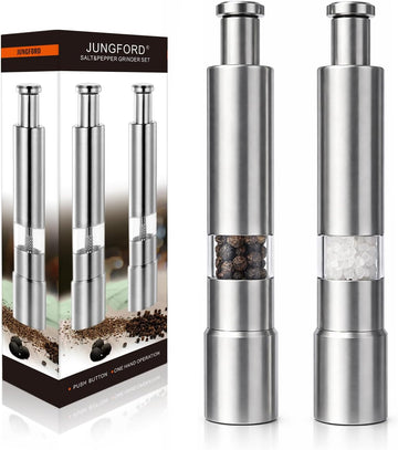[] Premium Stainless Steel Salt Grinder and Pepper Mill Set for Pepper Sea Salt Himalayan Salt and Spices - Set of 2