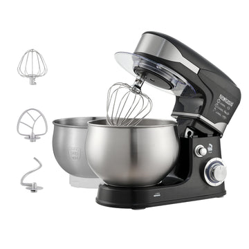 6-Speed 5.3QT+3.2QT Two-Bowl Stand Mixer, CHARCOAL BLACK