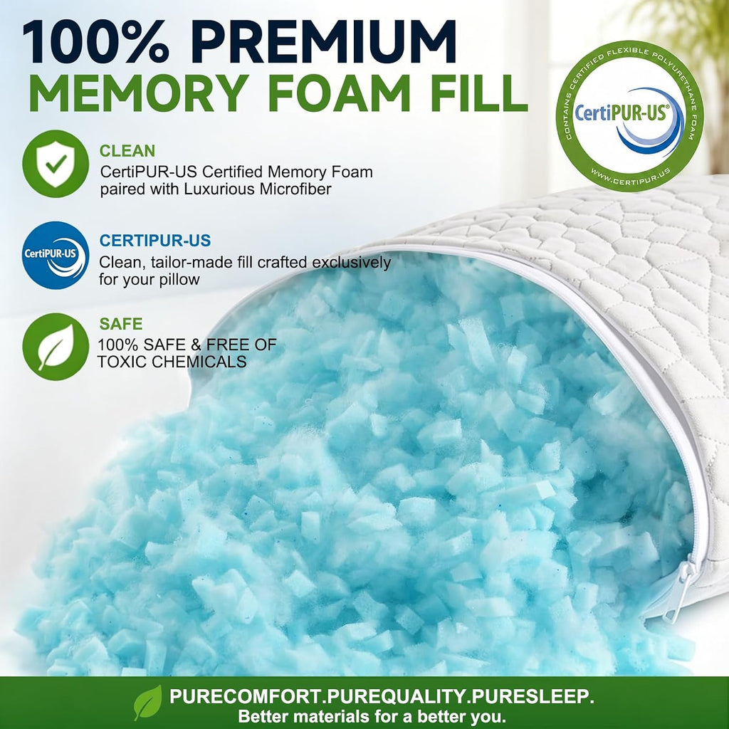 Cooling Pillow Queen Size Set of 2, CertiPUR-US Shredded Memory Foam Pillows for Sleeping, Cool Bed Pillows for Hot