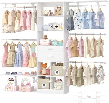 Closet System - 5-8FT Closet Organizer System with Wooden Drawers & Cube Storage Organizer, Up To 96" Closet Systems