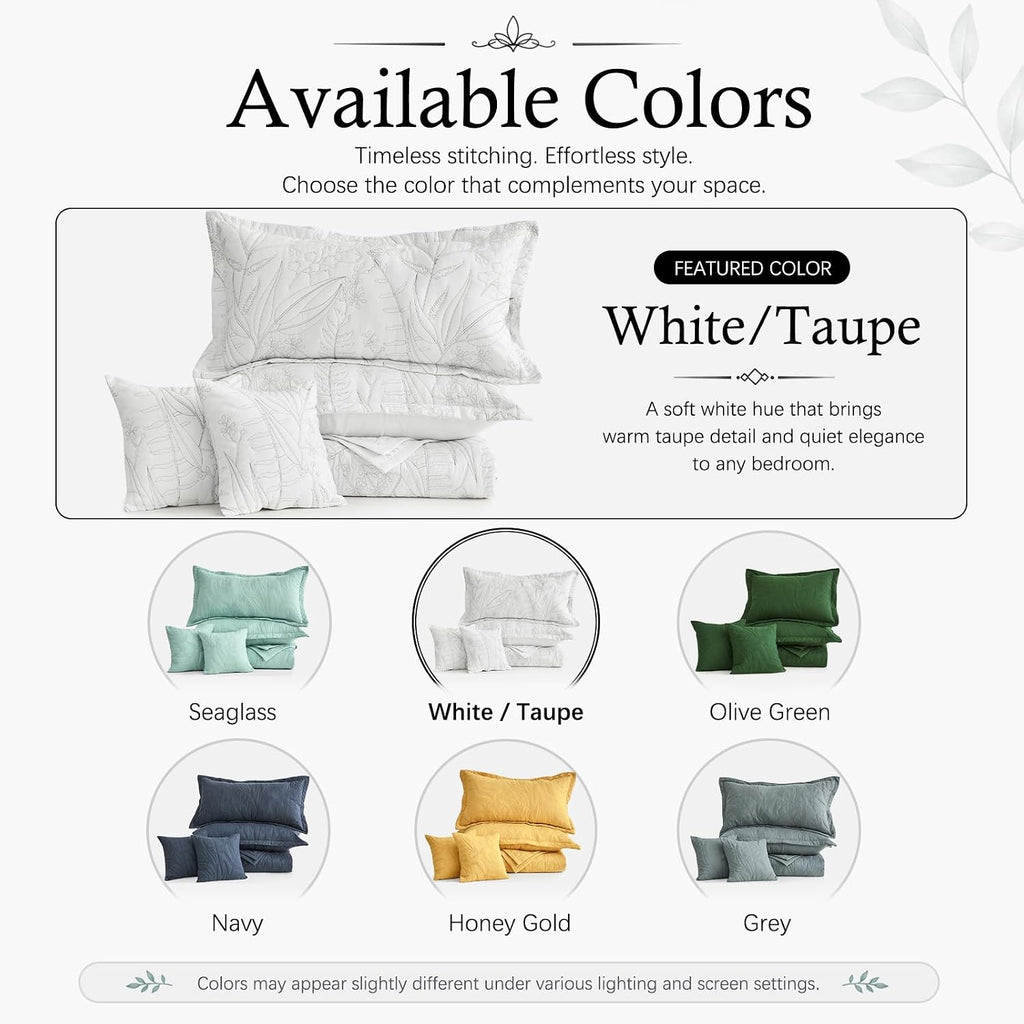 Botanical Oversized King Bedspread, Stitched Leaf Quilt Set King/Cal King, Lightweight Reversible Coverlet, Tailored