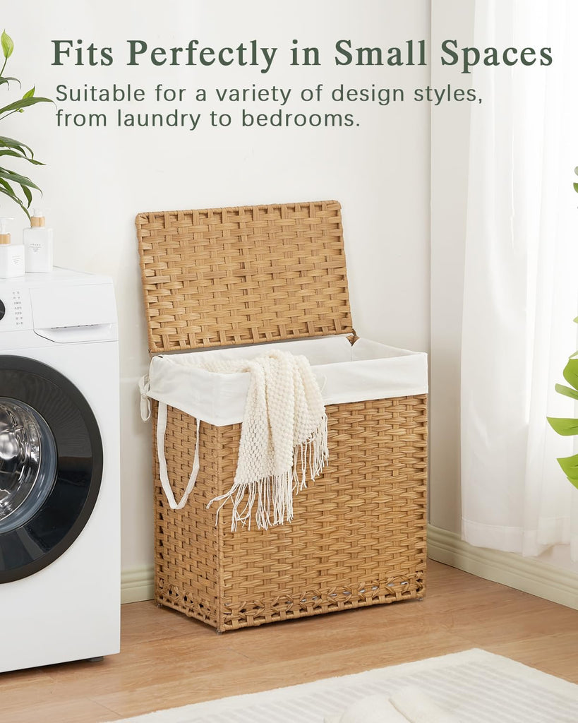 Laundry Hamper with Lid Wicker Laundry Basket 112L, Natural | Large Family Clothes Sorter Trunk with Lid, 3