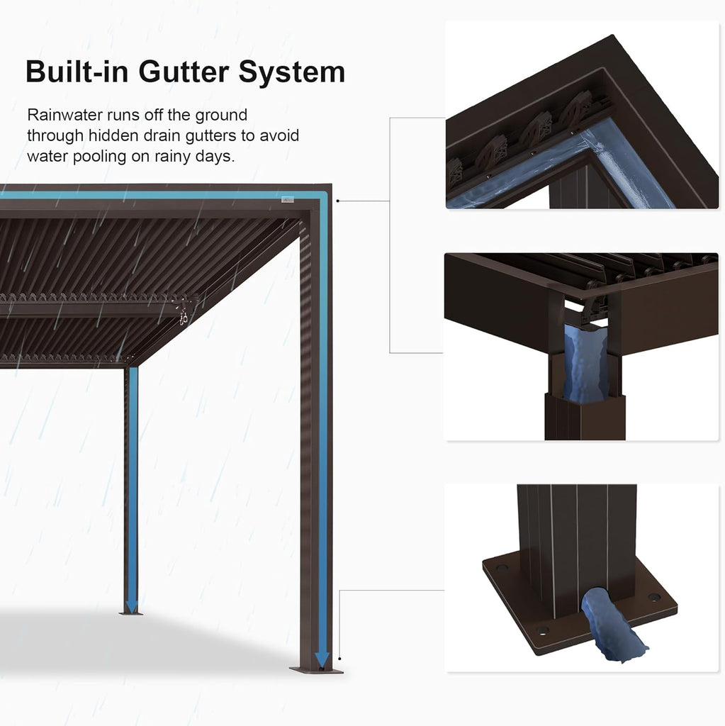 Outdoor 12' × 14' Louvered Pergola with Screens Patio Adjustable Aluminum Canopy Retractable Metal Roof for Deck
