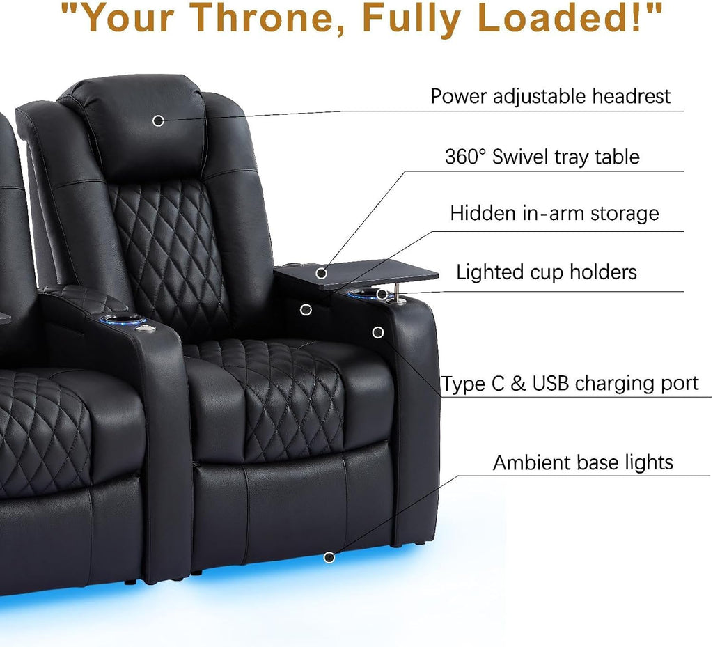 Leather Home Theater Seating Classic Series Dual Power Electric Headrest Game Seats Movie Theater Chairs Theater