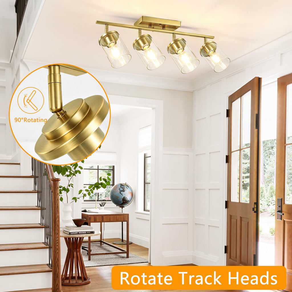 Kitchen Track Lighting Fixtures Ceiling, Gold Semi Flush Mount Ceiling Light with Clear Glass