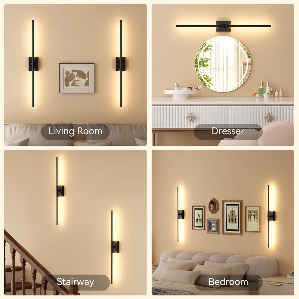 Battery Operated Wall Sconces Set of 2, 10000mAh Wireless Rechargeable 3000-6000K Dimmable 350° Rotate Wall Light