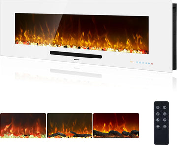 50 inch Electric Fireplace, Recessed & Wall Mounted Fireplace Heater with Remote Control and 750/1500W Thermostat