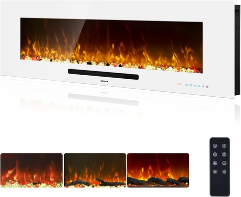 50 inch Electric Fireplace, Recessed & Wall Mounted Fireplace Heater with Remote Control and 750/1500W Thermostat