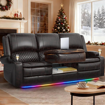 Recliner Sofa 3 Seater Sofa with Recliner, Home Theater Seating with Liftable Console & Removable Armrest