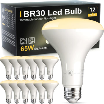 12 Pack BR30 Flood Light Bulb Indoor, 65W Equivalent Dimmable Led Recessed Lights Bulb, 2700K Soft Warm White, E26