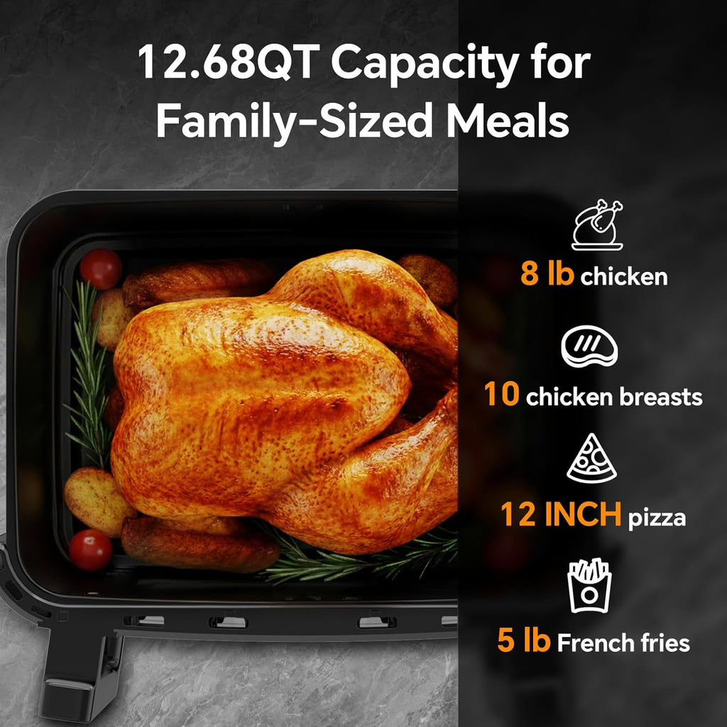 1600W Dual Zone Air Fryer Oven,12.69QT with Divider,Nonstick & Dishwasher-Safe Basket,Match Cook & Smart Finish to