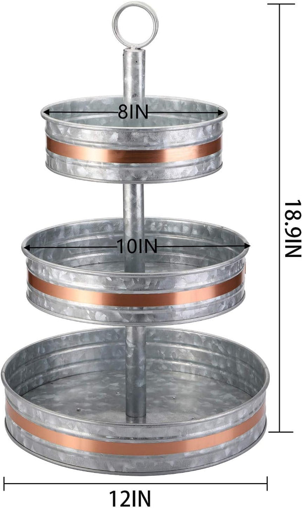 Three Tiered Serving Stand, Rustic Metal Cupcake Stand, Farmhouse Galvanized Tiered Serving Tray for Dessert