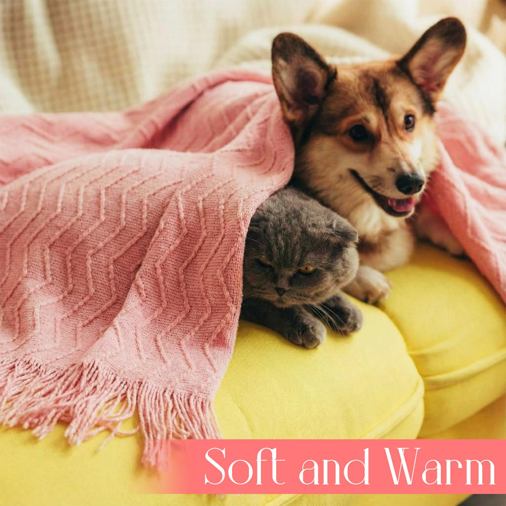 6 Pack Boho Knitted Throw Blankets with Tassels 50''x60'', Pink