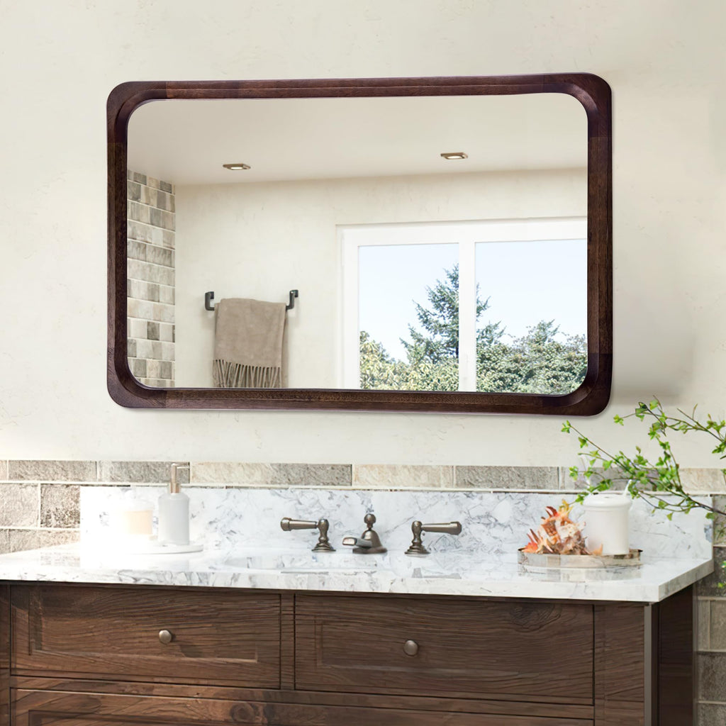 Solid Wood Bathroom Mirror 20x30 Inch, Rustic Wall Decor