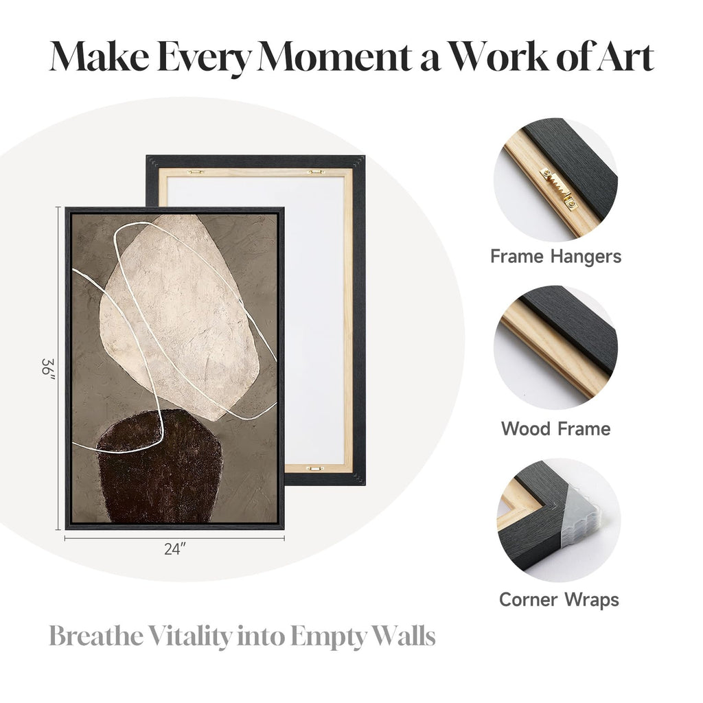 Large Framed Brown Modern Abstract Wall Art, 24x36 Inch