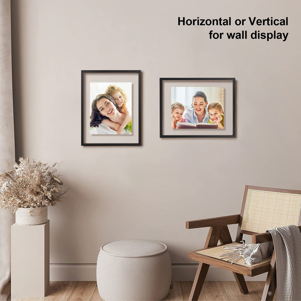 11x14 Floating Frames Set of 2, Double Plexiglass Picture Frame, Made of Solid Wood Display Any Size Photo up to