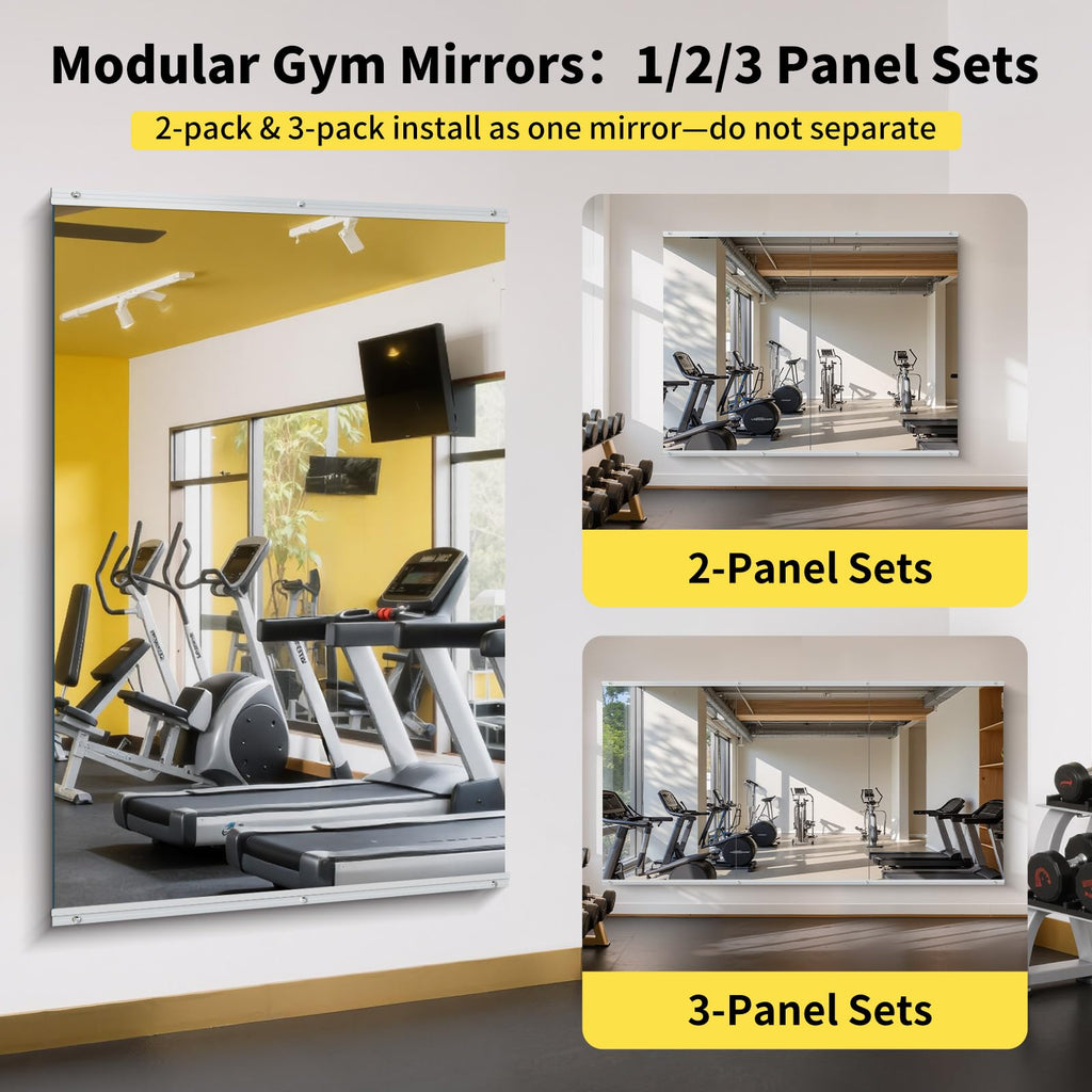 80x40 Gym Mirrors, 2-Pack, Frameless, Wall Mounted